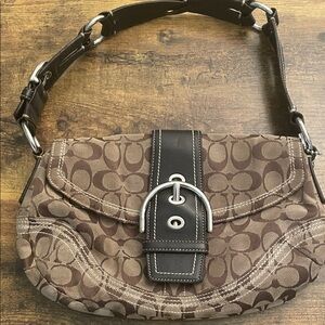 Coach Brown and Black Signature Shoulder Bag